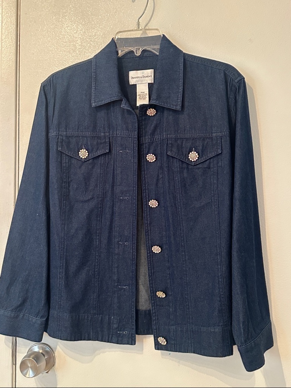 Dana Buchman Dark Navy Denim Jacket with Decorative Pearl-Style Buttons